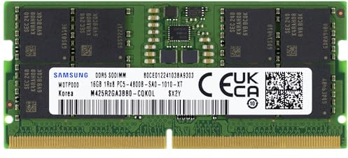 Samsung Memoria RAM da 16 GB DDR5 4800 MHz PC5-38400 CL40 SODIMM 1Rx8 1,1 V Non-ECC 262-pin SO-DIMM per laptop, M425R2GA3BB0-CQK
