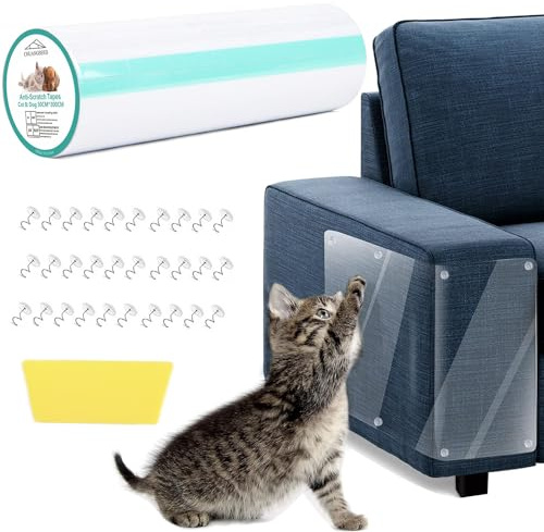 CHUANGSEED Kratzschutz Katze Tape 3m x 30cm mit 30 Schrauben und 1 Schaber Möbelschoner Katze Möbelschutz Kratzpads für Couch Tür Wand Kratzabwehr Kratzschutz Sofa Transparent Kratzschutz Pad