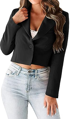 Lätt jacka dam vår blazer elegant kort för klänning enfärgad kort blazer, dräkter, blazers skuren jacka, 1 knapp, kavaj, reverskrage, ledig kontor, kavaj, långärmade utomhuskläder, svart, M
