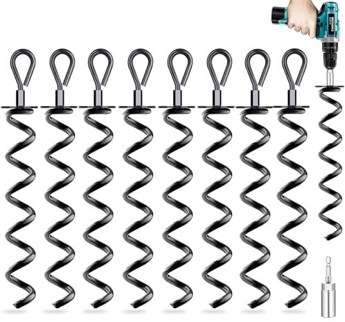 8 anclajes de suelo con adaptador, anclaje al suelo para trampolín, kit de anclaje para cobertizo en espiral para asegurar tiendas de campaña, toldos, lonas, trampolines, columpios (negro)