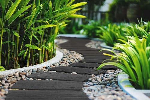 Nicoman Railroad Tie Garden Stepping Stone Wood Effect Railway Sleeper Eco Friendly Rubber Rail Road Outdoor Sleepers - (Grey, 61x25.5cm, Set of 4)