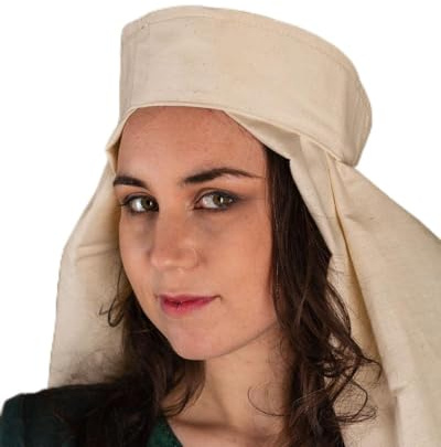MYTHOLON Lenora Stirnreif, Damenhaube, S, leichte Baumwolle Natur, Mittelalter Kopfbedeckung für Frauen