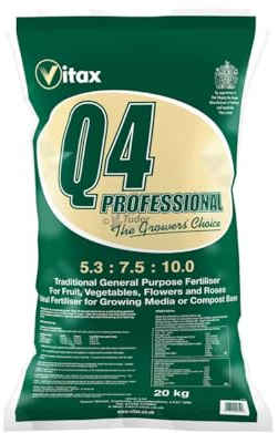 Vitax Q4 All-Purpose Fertiliser Enhanced Health, Vigorous Growth, Abundant Blooms for Plants, Roses, Fruit, Flowers, Vegetables, and New Lawns - 20Kg