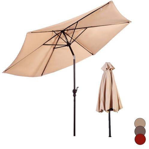 KOMFOTTEU Gartenschirm Ø270cm, Sonnenschirm neigbar mit UV-Schutzm Kurbelschirm mit 6 Streben und Handkurbel, Terrassenschirm & Balkonschirm für Garten, Markt, Strand (Beige)