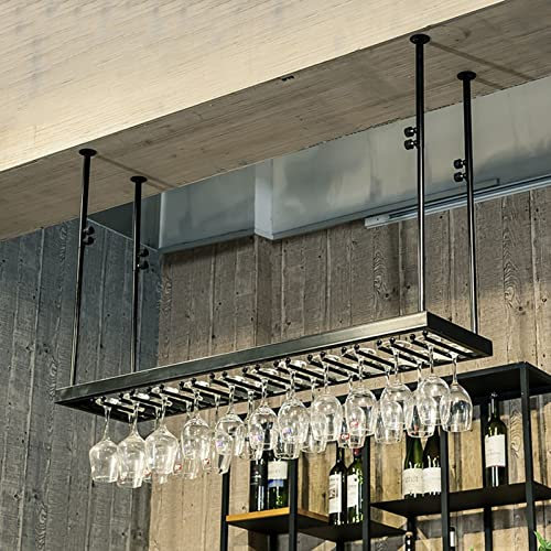 EsEntL Decken-Weinregale aus Metall, Weinlagerregal, hängende Wein-, Champagner-, Glaskelche, Stielglas-Regalhalter, Wein- und Glasbecher-Organizer für die Hausbar (Größe: 100 x 30 cm)