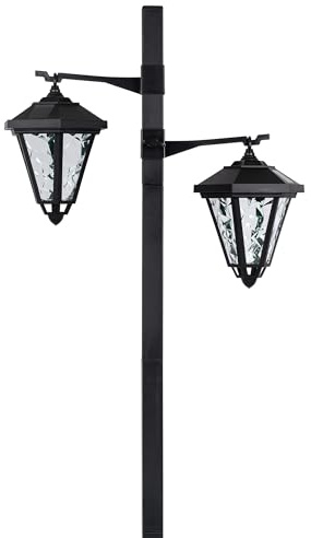 Solar Gartenlaterne mit LED Beleuchtung im Straßenlaternen-Design | ca. 137 cm hoch | 2 Lampenköpfe | Retro-Optik | ohne lästiges Kabel | einfache Montage | kalt-weiße LEDs