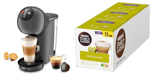 NESCAFÉ DOLCE GUSTO Krups KP243B Genio S Coffee Capsule Machine, 15 Bar, Ultra Compact, High Pressure, Over 30 Coffee Creations, Selectable Drink Size, Auto Shut-Off, Anthracite mit Cappuccino