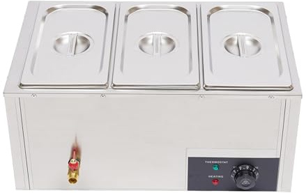 3 x 7L Buffetwärmer & Warmhalteplatte, 850 Watt, Einstellbares Thermostat, Elektrisch Edelstahl Warmhaltebehälter Ideale Lösung für Buffets, Partys und Familienessen