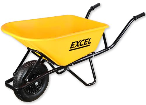 Excel Heavy Duty 100L Yellow Wheelbarrow HDPE Plastic Tray