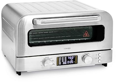 Cassia Friggitrice ad aria elettrica per piano di lavoro, capacità 30,5 cm, 20 l, 1800 W, riscalda fino a 800 °C, 16 preimpostate, inclusa pietra per pizza, sbucciatura, cestello per friggitrice