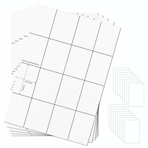OfficeGear A8 Karten, 16 Stück [55 Blatt – 880 Karten], perforiert, bedruckbar, Kartei-Index, Lern-Nachfüllkarten, 52,5 x 74 mm, Weiß, A4-Blätter, 150 g/m², inkl. Designvorlage