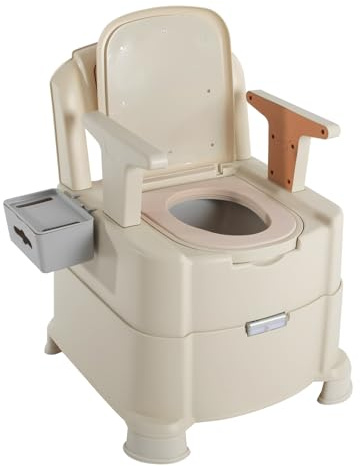 Kaichenyt Inodoro móvil, diseño de doble tapa con luz sensorial, cubo interior extraíble, inodoro portátil para mujeres embarazadas, pacientes, ancianos (marrón, blanco)