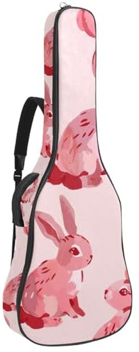 Gitarrentasche für Akustikgitarre mit zwei Taschen, Pink / Rot, Kaninchen, wasserabweisend, doppelt verstellbarer Schultergurt, Gitarrentasche, Pink-rotes Kaninchen, 42.9x16.9x4.7 in, Stilvoll