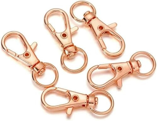 10 Stück drehbarer Schlüsselanhänger mit Karabinerverschluss, geteilter Schlüsselverbinder für Taschen, Gürtel, Hundeketten, DIY-Schmuckherstellung, Roségold, 16 x 36 mm