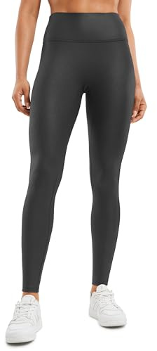 CRZ YOGA Butterluxe Similicuir Mat Taille Haute Pas de Couture Devant Femmes Leggings - 64/71cm Motif de Feuille Noire 40