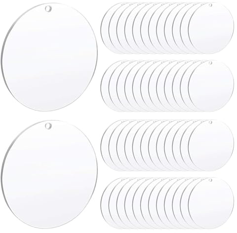 Pilikoll 50 Stück 5cm Runde Acrylplatte mit Loch Acrylscheibe Transparent Rund Klare Kreis Acrylplatte Acrylscheibe Rund mit Loch für Bilderrahmen Display, Malerei, DIY Handwerk