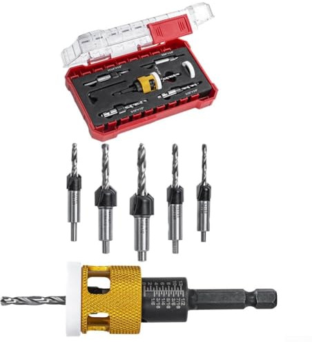 Besttoolifes 5-Piece Countersink Drill Bit Set with Adjustable Depth Stop, Hexagonal Shank Conical Drill Bits for Wood, Plastic, MDF, Drywall, Aluminum Alloy