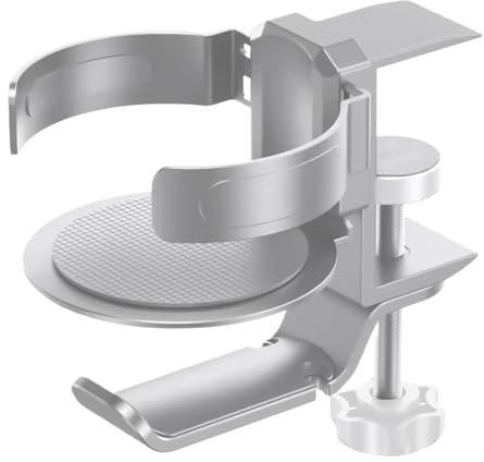 Soporte para bebidas para estación de trabajo | Abrazadera para portavasos de escritorio | Soporte para bebidas de escritorio 2 en 1 | Soporte para tazas de abrazadera | Accesorios de escritorio de