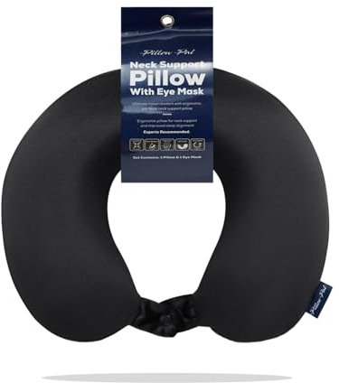 GC GAVENO CAVAILIA Memory Foam Travel Pillow | Lightweight Neck Pillow For Airplane Train, Bus, Car | Ergonomic Neck & Head Support Cushion Flight Pillow With Sleep Eye Mask, Black