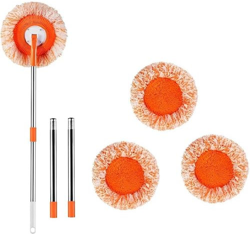 ZBDZSW 360 - Fregona Redonda con Forma de Girasol, Varilla de unión, trapeador de Terciopelo Coral, Limpieza de techos, Pisos, Paredes, Juego de Herramientas para Lavar el Polvo del Auto