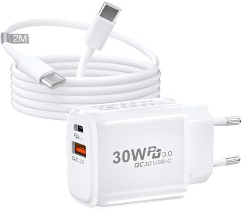 30W USBC Ladegerät for iPhone 17/16/15/15 Plus/15 Pro/15 Pro Max/Google Pixel 9/8/7/6 Pro, PD3.0 Schnellladegerät USB C Netzteil Adapter USBC Stecker mit Ladekabel USB C for Samsung Galaxy S25/S24/S23