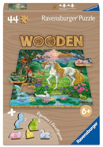 Ravensburger Puzzle Märchenhaftes Einhorn - 44 Teile Holzpuzzle ab 4 Jahre | 44 Teile Holzpuzzle, Mit 5 Whimsies und 5 Holzspielfiguren, Kinderpuzzle ab 6 Jahre, Ravensburger Qualität
