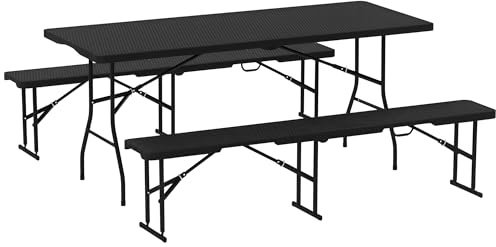 Outsunny Folding Picnic Table and Bench Set Camping Table and Chairs Black