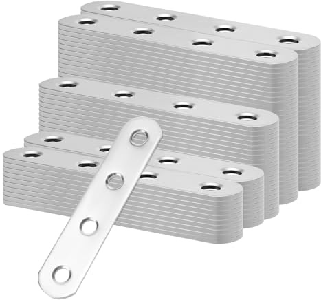 JIAYUET 100 soportes planos rectos de 77 x 16 x 1,8 mm, placas de unión de conexión para reparación de madera, 4 agujeros