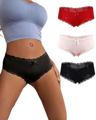 ohyeahlady Women's Knickers Lace Trim Panties Cheeky Underwear Size 8-22 | Stretchy Swimming Fabric, Soft Crotch, Satin Bow, Low Rise, Hipster, Bikini Briefs, Plus Size Lingerie, 1-4 Pack
