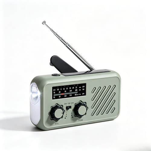 Ouitble Kurbelradio Solar Kurbel Notfall Radio AM/FM Dynamo Notfallradio mit 2000 mAh Powerbank LED Licht für Camping Wandern Zelten