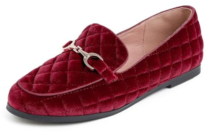 Feversole Mocasines cómodos y Modernos para Mujer, con Hebilla Acolchada, Zapatos Elegantes, Acolchado de Terciopelo Burdeos, 39 EU