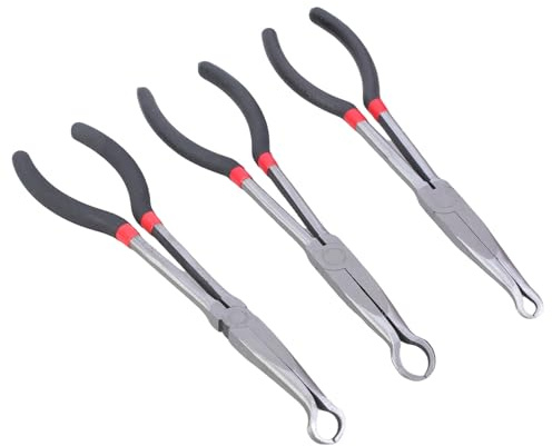 3Pcs 90 Degree Bents Nose Pliers 11Inch Hose Grippers Pliers Set for Professional Mechanics and Home Repair Enthusiasts