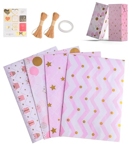 SZWLJ Juego de 4 hojas de papel de regalo brillante – rosa pálido 50 x 70 cm