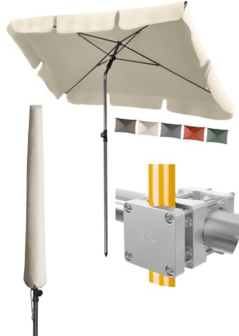 4smile Sonnenschirm Balkon 3-in-1 SET, Beige – Balkonschirm rechteckig mit UV50+-Schutz, 200 x 125 cm, inkl. Schirmhalter + Schirmhülle – passend für Balkon & Terrasse