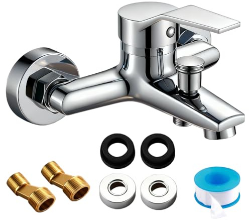 Badewannenarmatur, Mischbatterie Badewanne, Wannenarmatur Wandmontage, Wasserhahn Badewanne, 1/2 Zoll Brauseabgang, Brausebatterie Wanne für Wanne und Dusche, Chrom