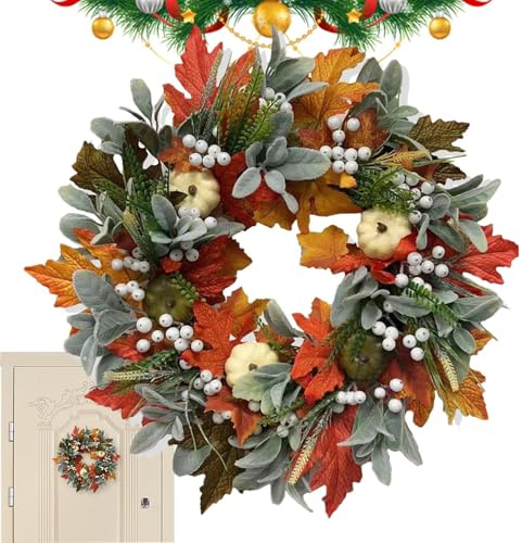 Herbstkranz Mit Natürlicher Eleganz- 45cm Türkranz Herbstdeko,Schöne Deko Für Zuhause Und Garten, Herbstkranz Modern Innen Und Außen, TürKranz WandKranz Als Tür Fenster Wandbehang Dekoration