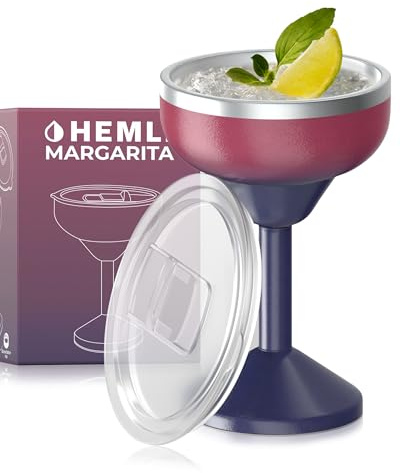 Hemli Insulated Margarita Glass, Cocktail Tumbler with Lid, Stainless Steel Vacuum Insulated, Keeps Drinks Cold for 12 Hours (Red Purple)