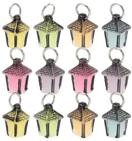 ULTECHNOVO 12 Piezas Mini Farola de Jardín que Brilla en la Oscuridad, Farolas en Miniatura de Resina para Decoración de Bonsái y Terrario, Farolillos Retro para Casa de Muñecas – 6 Colores