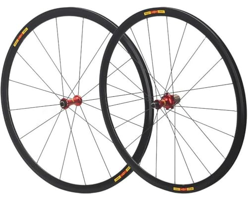 KUNYOS 40/50Mm Fahrradfelge 700C Aluminiumlegierungs Rennrad Laufradsatz Felgenbremse Laufrad Set Hinterrad Vorderrad Speichen 16/21 Löcher Schnellspanner,Rot,40mm
