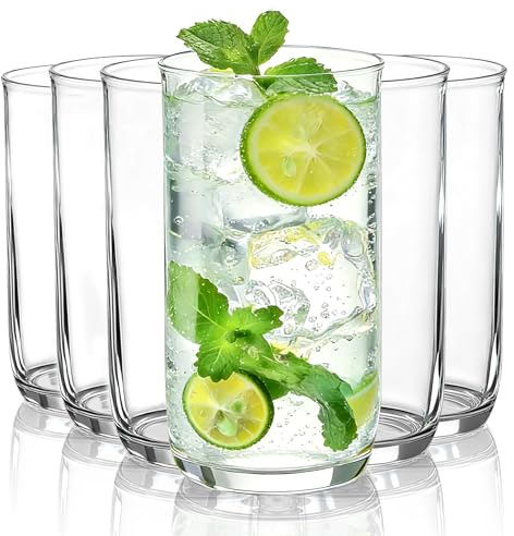 HOMQUEN 400ml Highball Verres, 6pcs Verre à Boire, PET Verres d'eau en Plastique Transparent, Verre à Bière, Verresde Café Glacé, Idéal Pour Cocktail, Whisky, Soda, Thé, Eau, Cadeau