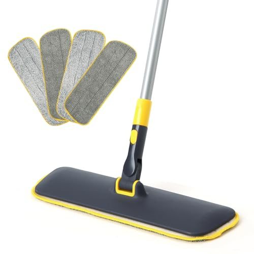 Yocada Mikrofaser Mopp Nass- & Trocken-Flachmopp zur Bodenreinigung Fliesen Hartholz Wand Badezimmer Küche Staub insgesamt 4 Wiederverwendbare waschbare Bezüge 60 Zoll