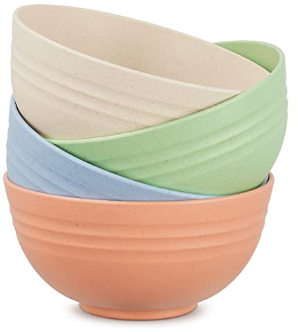 Chuboir Müslischalen 4 Stück Dessertschalen Plastik Leichtgewicht Schüsselsets Suppen Cerealienschalen, Wiederverwendbar Bowl Snack Pasta Salat Obst Ramen Küche Picknickschale Grillpartys Rührschüsse
