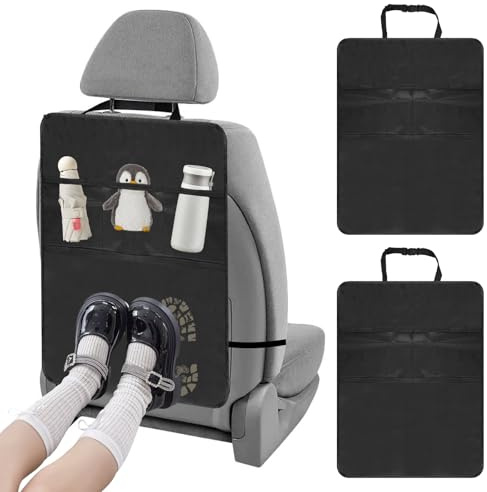2 Pièce Protege Protection Dossier Siege Voiture Enfant, Organisateur Siege de Voiture Enfant avec 3 Grandes Poches, Impermérable Universel Protections de Sièges Arrière pour Plupart des Véhicules