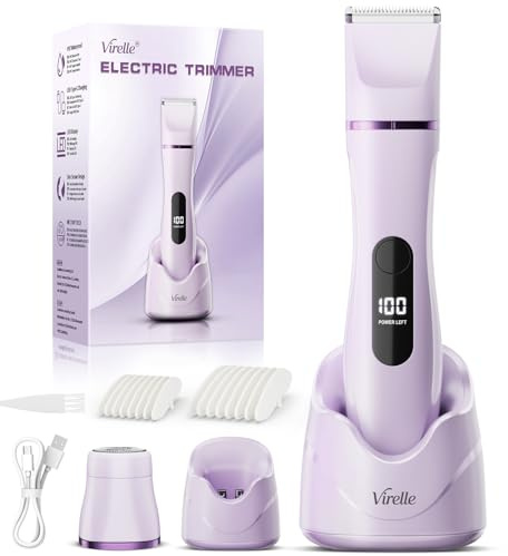 Rasoir Electrique Femme - Tondeuse Femme Intime Tout-En-Un (Visage, Jambes, Aisselles & Corps) Tondeuse Bikini Rasoir Maillot a1vec 4 Peines, Écran LED & USB-RechargeStation, Cadeaux Anniversaire