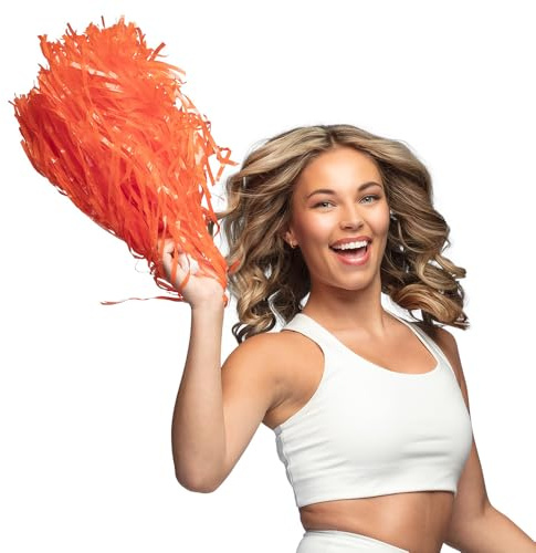 Cheerleader Pompon med handtag 34 cm – i olika färger – dans-pom pom för sportevenemang, cheerleading, fest, karneval och showuppträdande (orange)