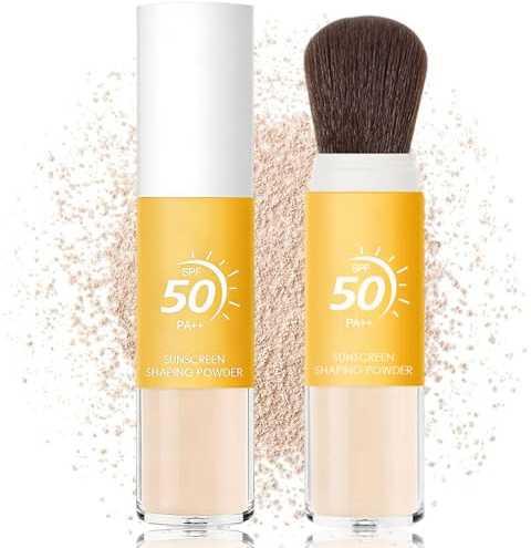 Polvo Fijador Mineral con Protección Solar, FPS 50 PA++ Polvo Solar para Rostro y cuero Cabelludo con Brocha, Translúcido, Control de Grasa, Acabado Mate Natural, Duradero, Ligero, Transpirable