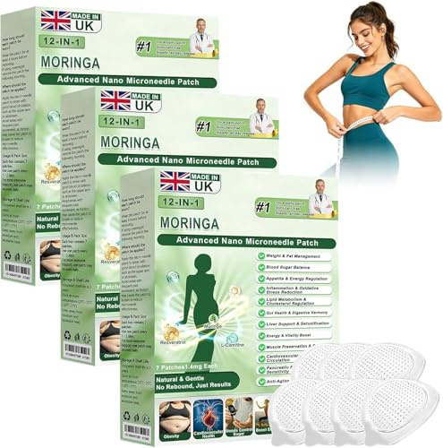 Patch(white),12-IN-1 Moringa NAD+ Advanced Nano Microneedle Patch, 2026 New Weight Loss Patches, Natural Moringa Patches, Gentle Soothing, for Women & Men (3 Packs)