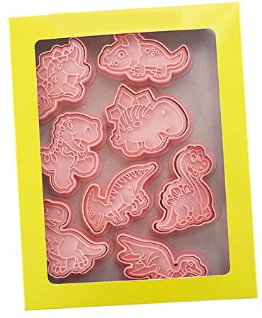 Cosiki Molde para Galletas de Dinosaurio 3D, Cortador para Hornear de Animales con Prensa de Calidad Alimentaria, Color Rosa