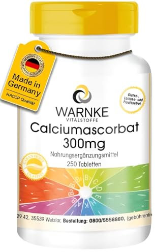 Ascorbato di Calcio 300mg - Con Vitamina C basso impatto sullo stomaco - 250 compresse | Warnke Vitalstoffe - Qualità da farmacia tedesca