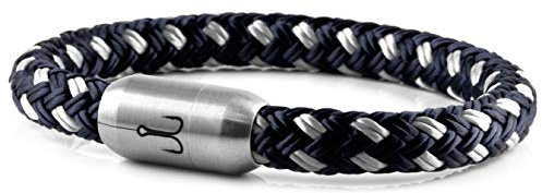 Fischers Fritze Armband Segeltau Makrele marineblau silbergrau - Handgemacht im Geschenkkarton I Maritim & Wasserfest